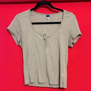 Old Navy Beige Scoop Neck Short Sleeve Tee with Tie